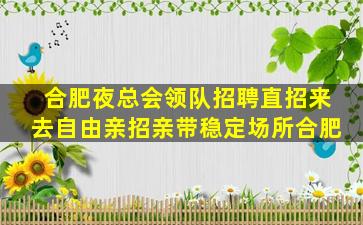 合肥夜总会领队招聘直招来去自由亲招亲带稳定场所合肥